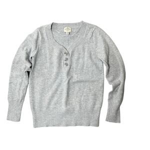 St John's Bay Sweater Women Size Medium Gray Long Sleeve V Neck 3 Button Cotton